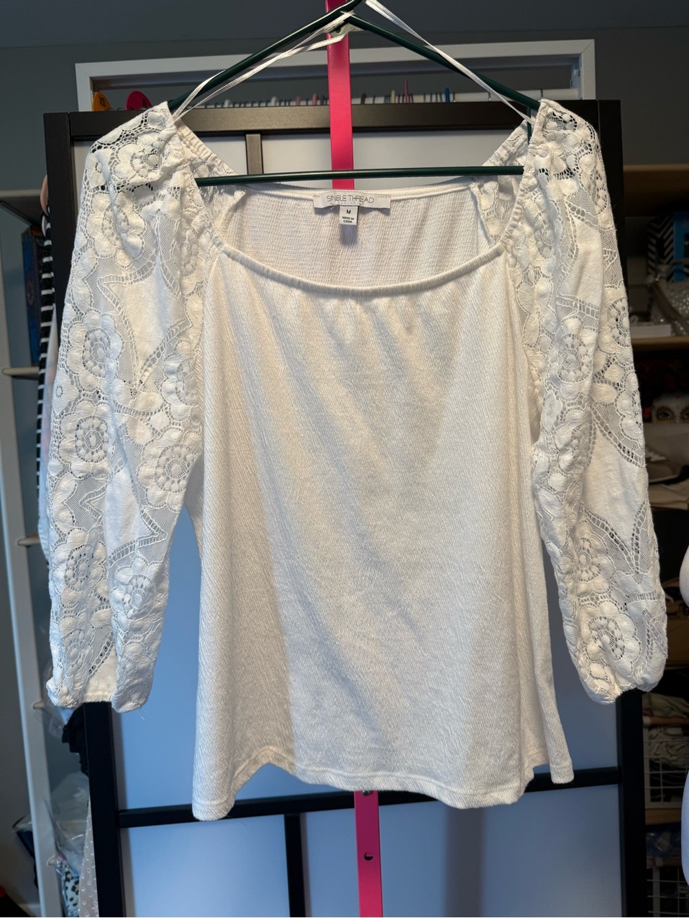 Single Thread Lace Sleeve Blouse | White | Size Medium